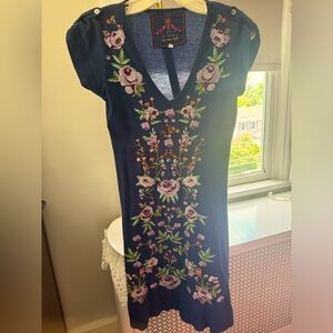 Johnny Was Embroidered Navy Dress
